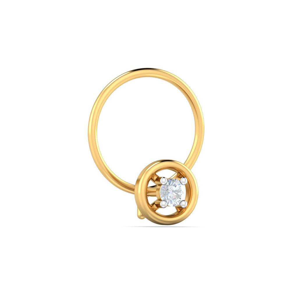 KuberBox 18K Yellow Gold Round 0.04 Carat Nose Pin