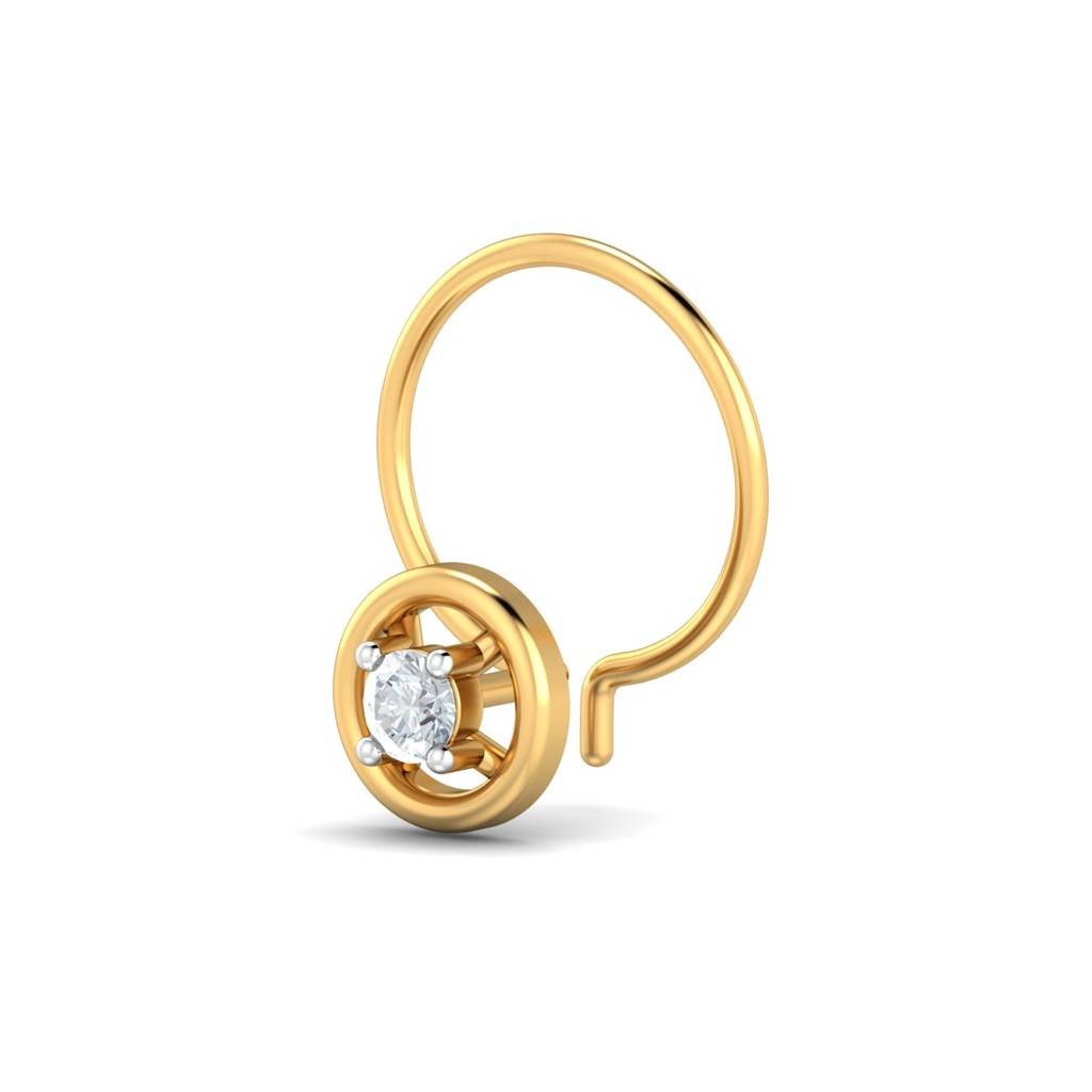 KuberBox 18K Yellow Gold Round 0.06 Carat Nose Pin