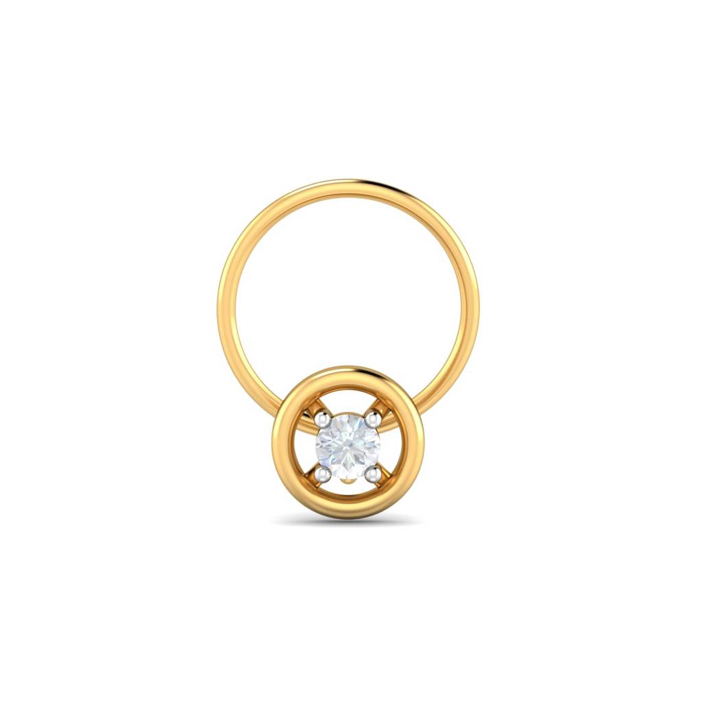 KuberBox 18K Yellow Gold Round 0.06 Carat Nose Pin