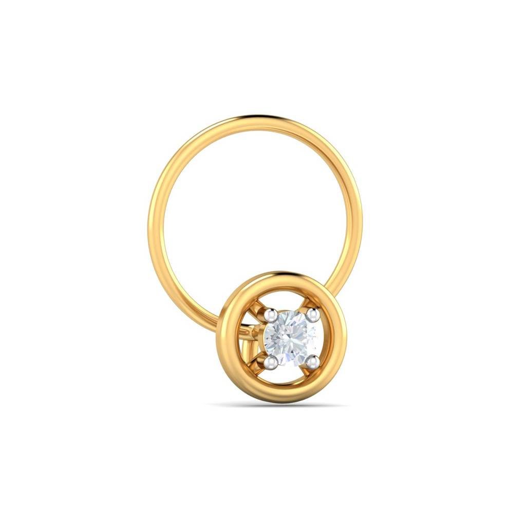 KuberBox 18K Yellow Gold Round 0.06 Carat Nose Pin