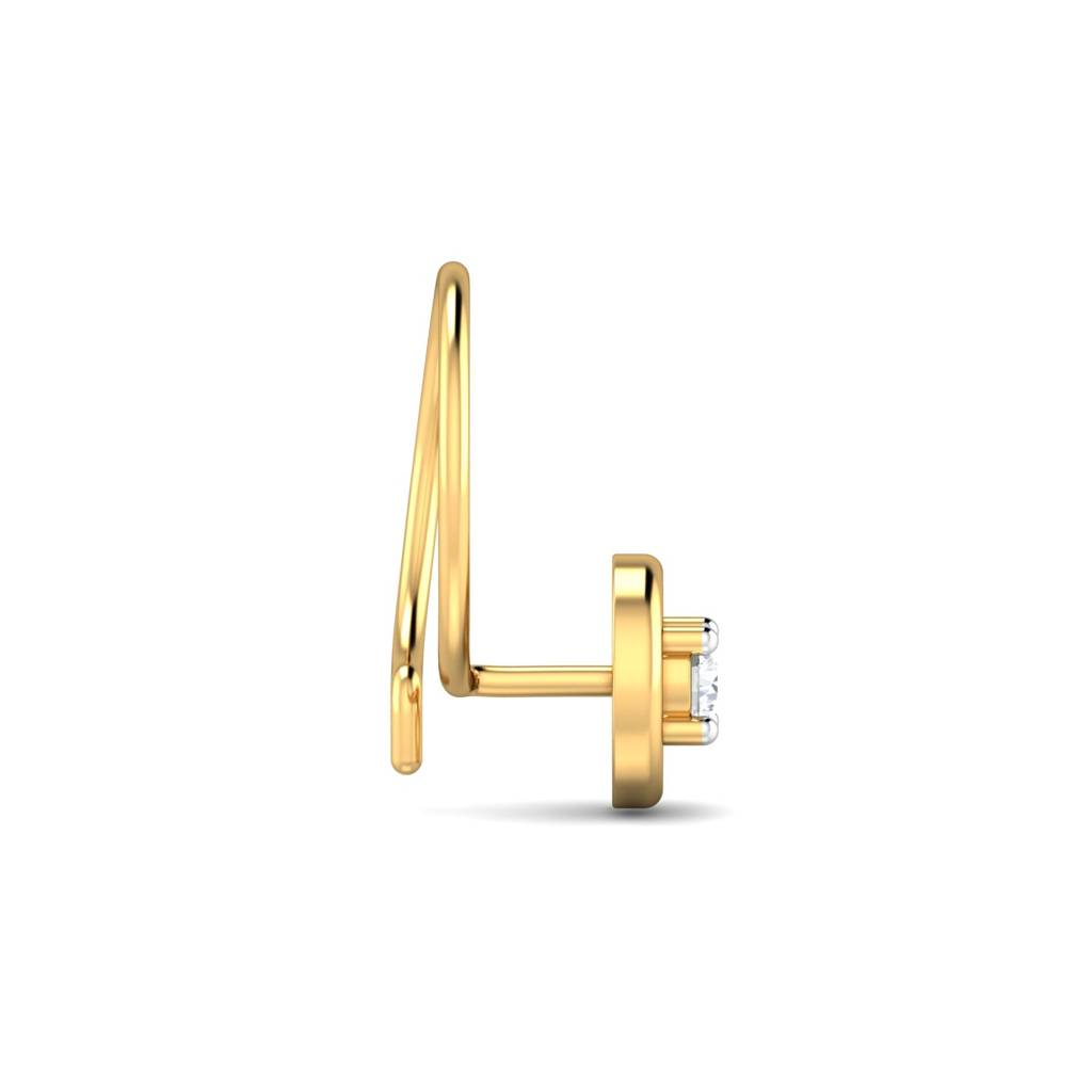 KuberBox 18K Yellow Gold Round 0.06 Carat Nose Pin