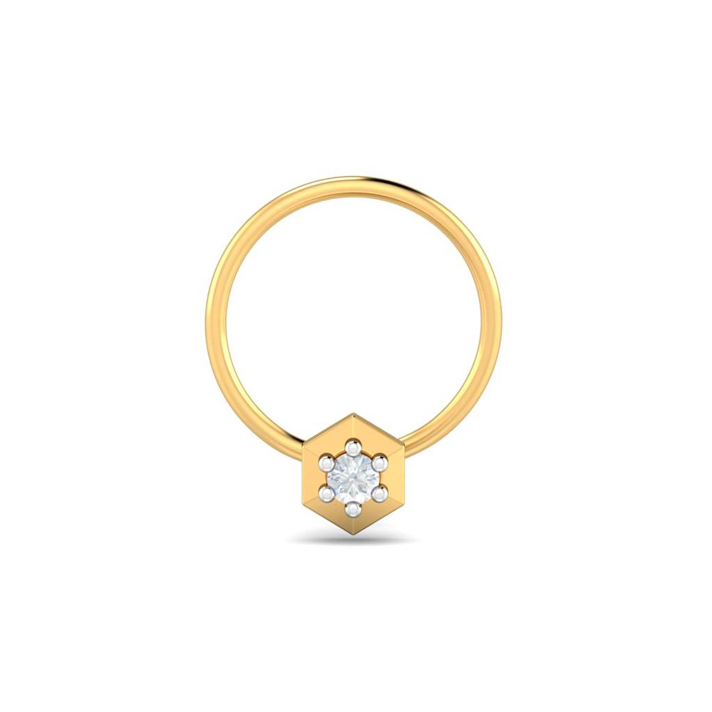 KuberBox 18K Yellow Gold Hexagon Nose Pin
