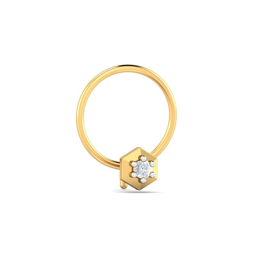 KuberBox 18K Yellow Gold Hexagon Nose Pin