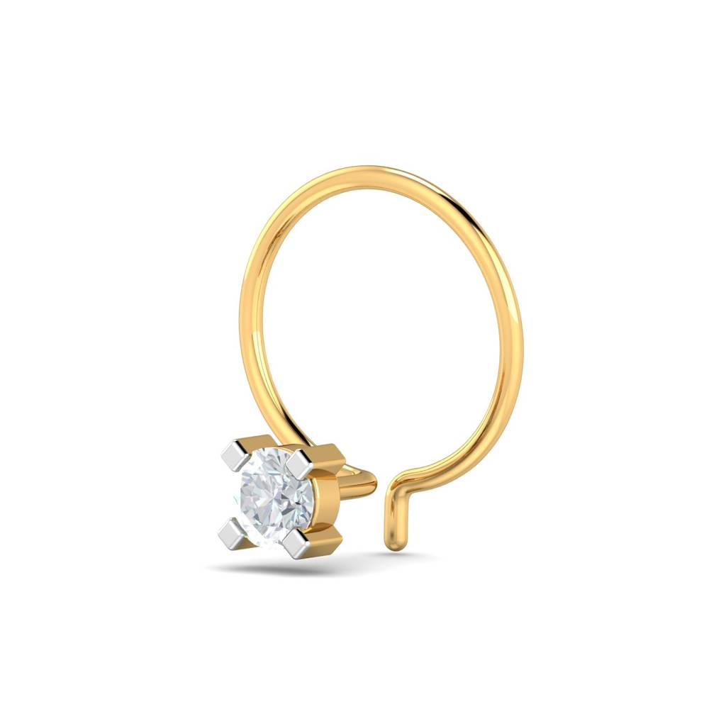 KuberBox 18K Yellow Gold Square Pronged Nose Pin