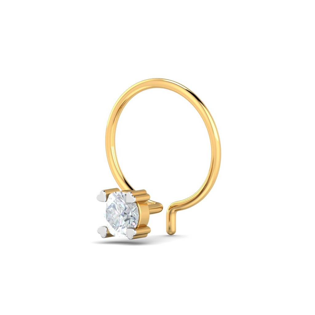 KuberBox 18K Yellow Gold Heart Pronged Nose Pin