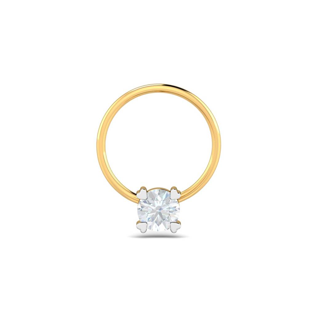 KuberBox 18K Yellow Gold Heart Pronged Nose Pin