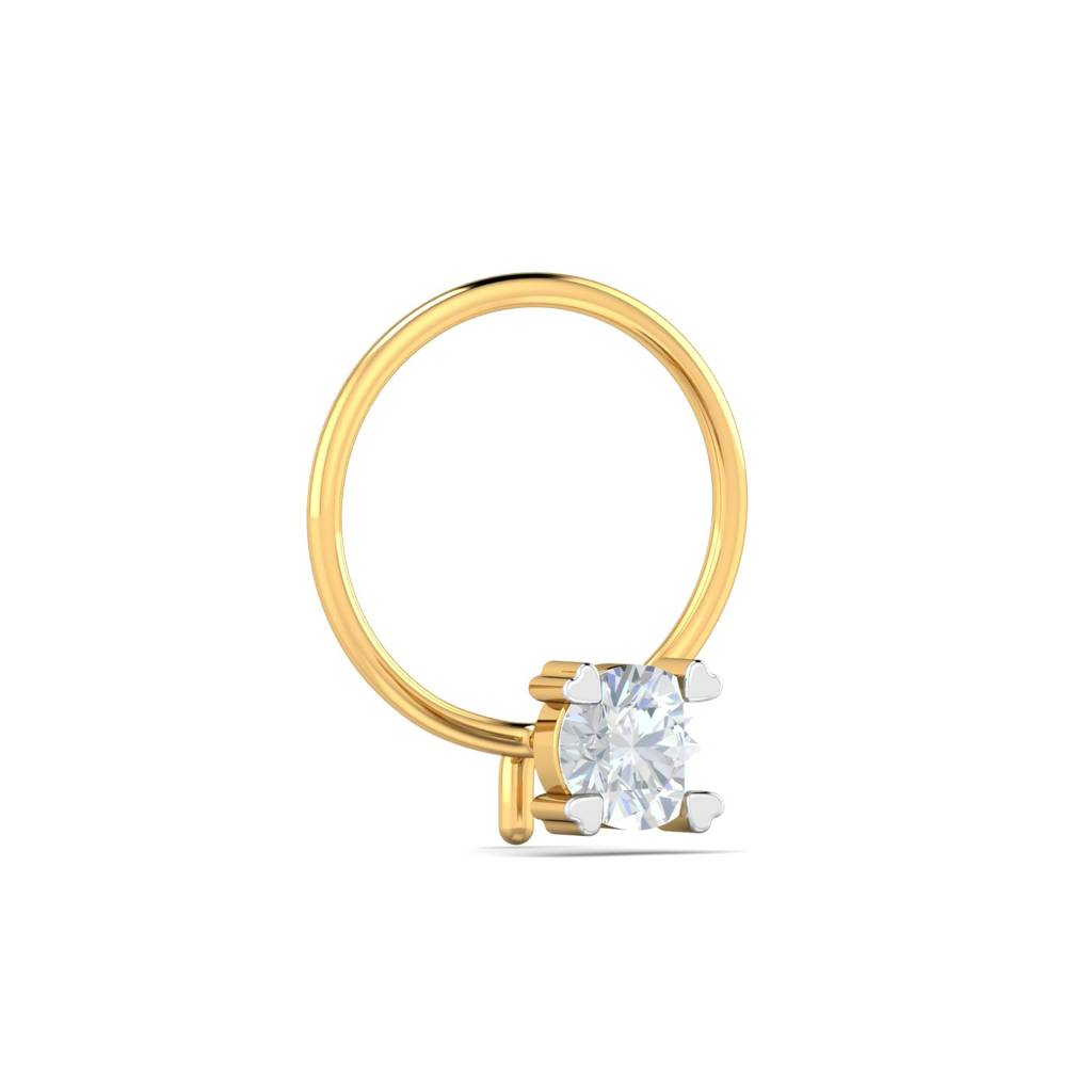 KuberBox 18K Yellow Gold Heart Pronged Nose Pin