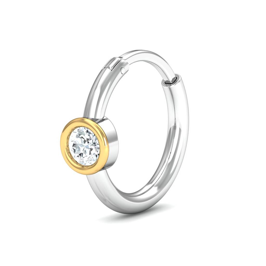 KuberBox 18K White Gold Bezel 0.05 Carats Nose Ring
