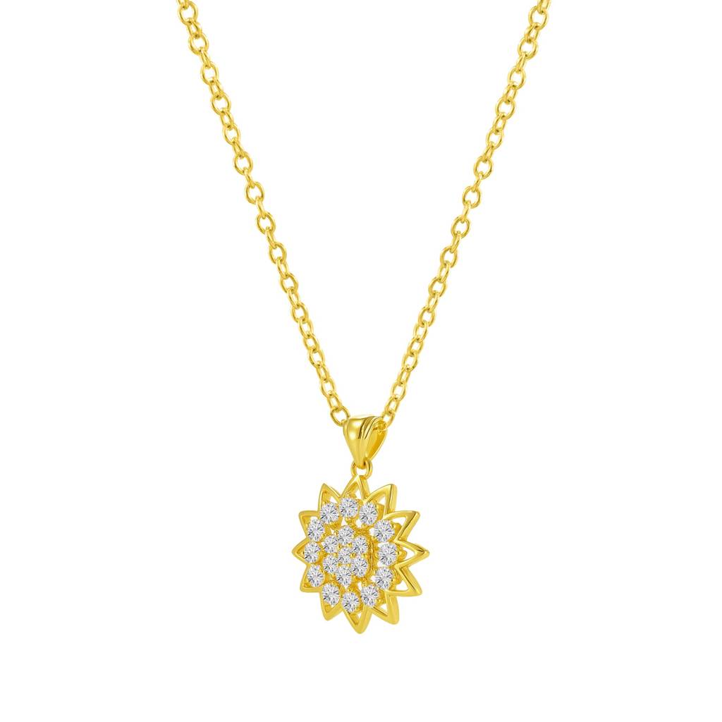 Women 925 Sterling Silver 18Kt Gold-Plated Cz Classic Daisy Flower Necklace : NPCYY00500003