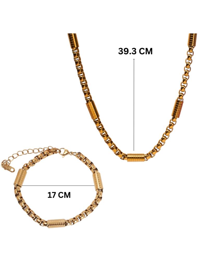 Molten Chain Necklace And Bracelet Set For Women & Girls : NS14000-G-BS14000-Gcombo