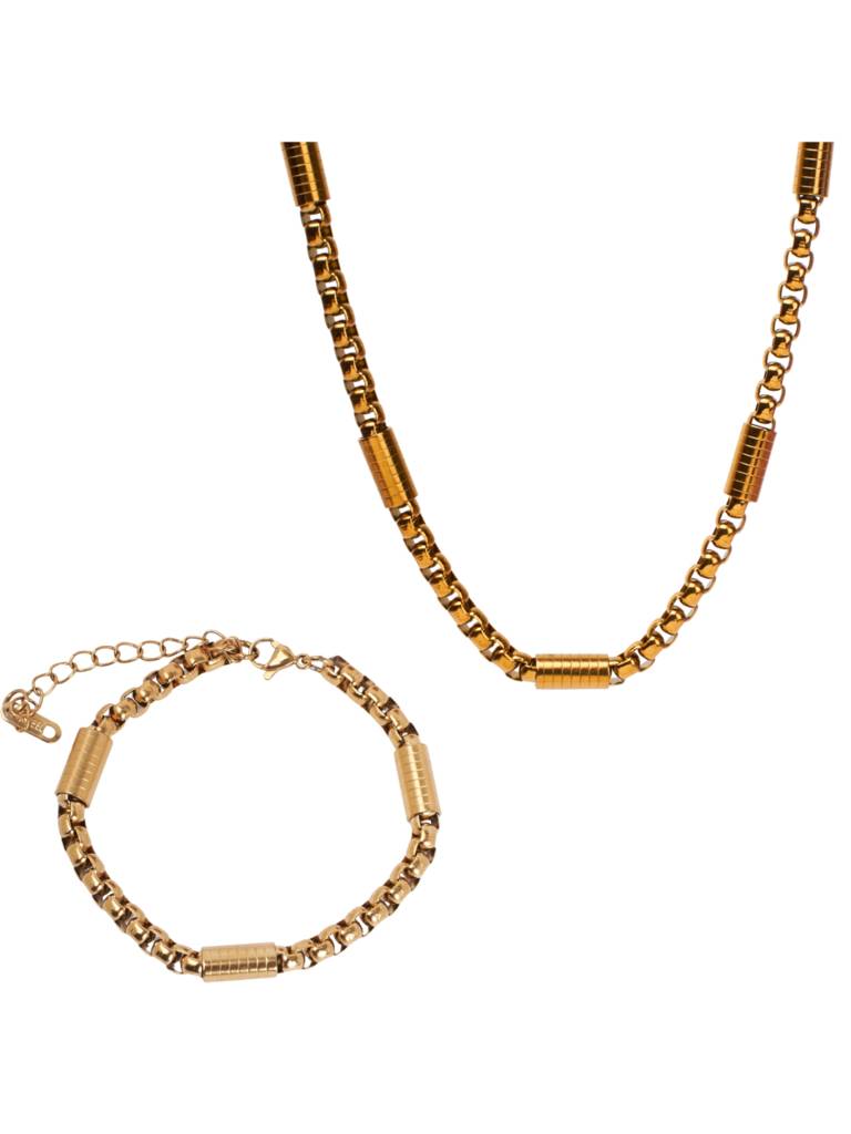 Molten Chain Necklace And Bracelet Set For Women & Girls : NS14000-G-BS14000-Gcombo