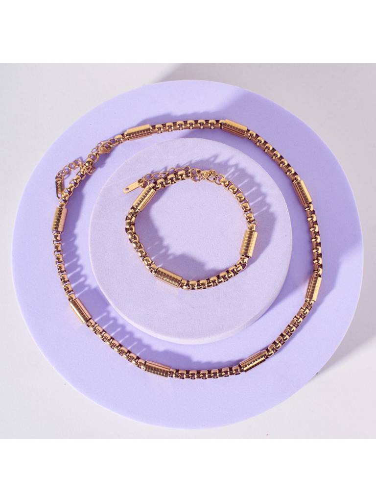 Molten Chain Necklace And Bracelet Set For Women & Girls : NS14000-G-BS14000-Gcombo