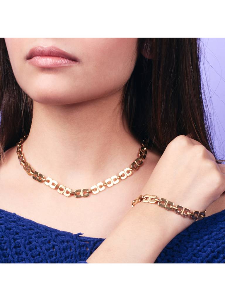Chic Geometry Necklace And Bracelet Set For Women & Girls : NS14001-G-BS14001-Gcombo