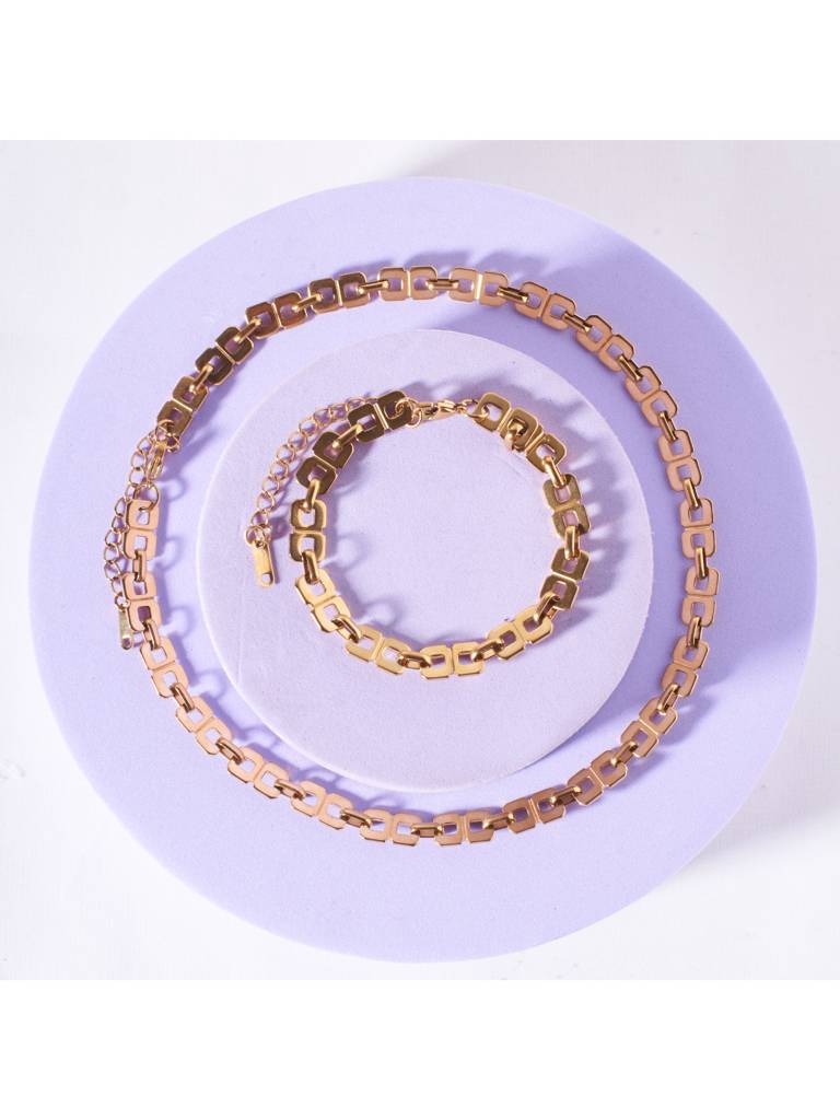 Chic Geometry Necklace And Bracelet Set For Women & Girls : NS14001-G-BS14001-Gcombo