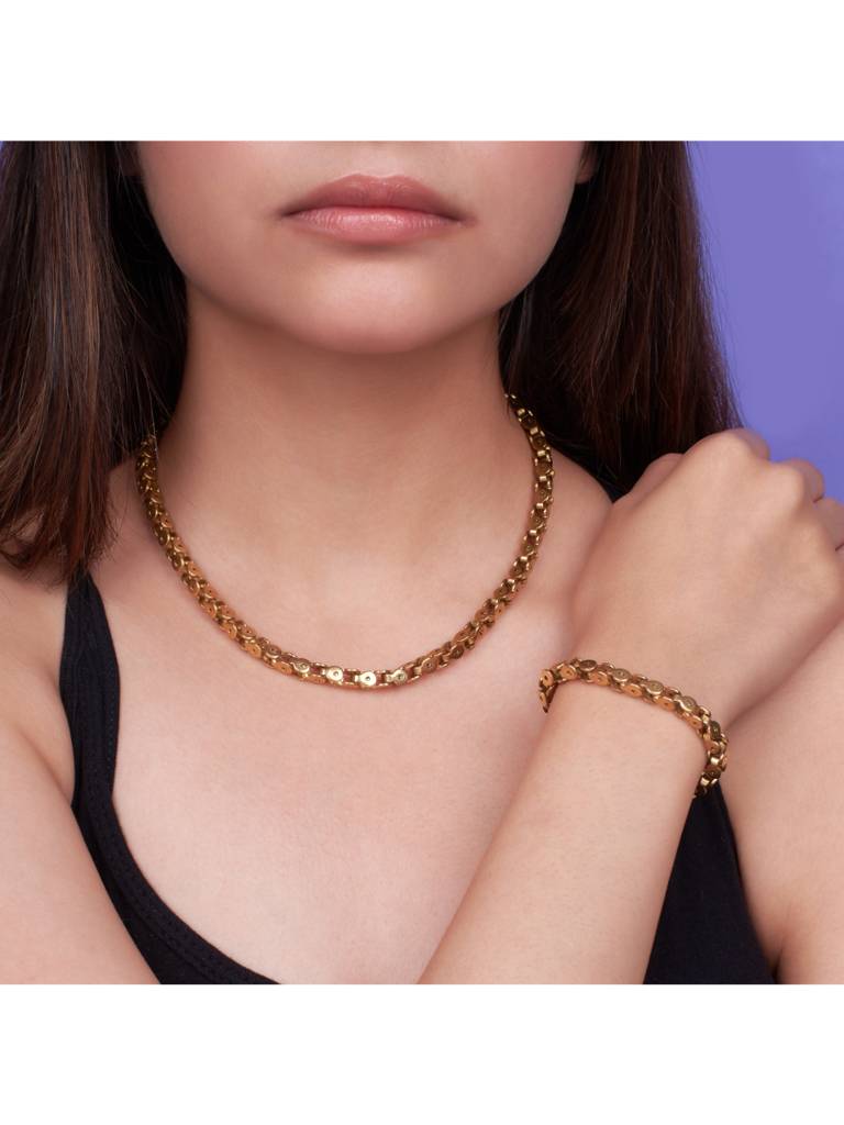Artisan'S Touch Chain Necklace & Bracelet Set For Women & Girls : NS14003-G-BS14003-Gcombo