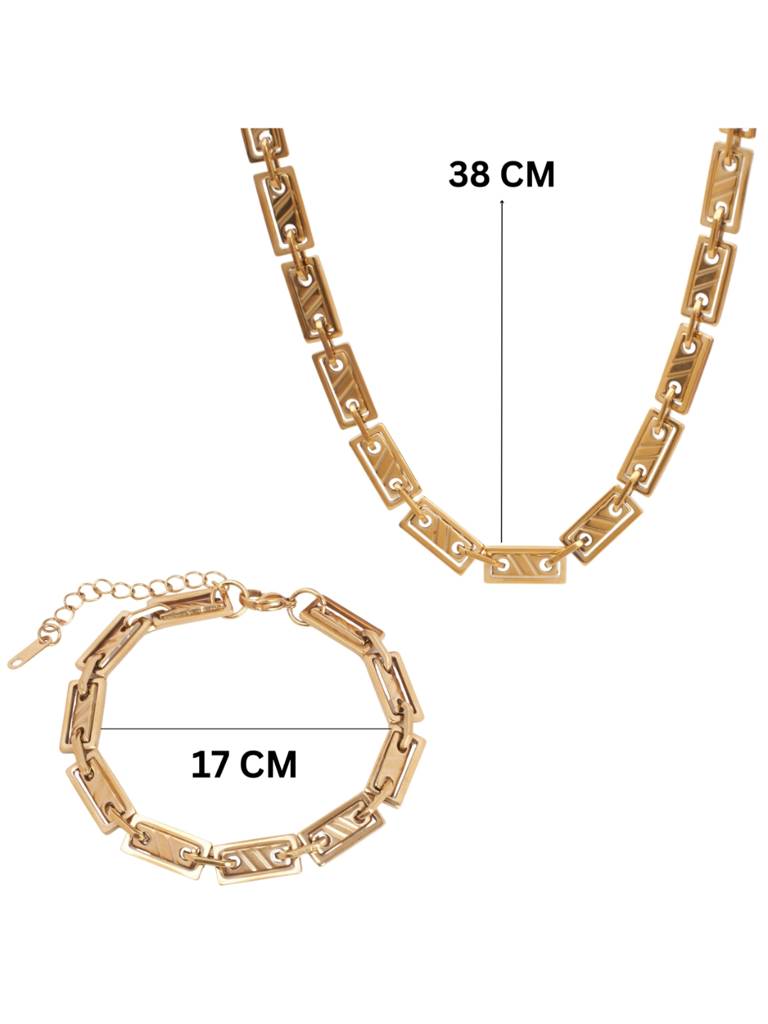 Edgy Elegance Modern Necklace & Bracelet Set For Women & Girls : NS14004-G-BS14004-Gcombo