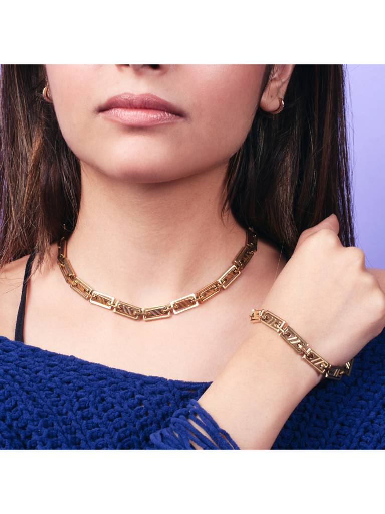 Edgy Elegance Modern Necklace & Bracelet Set For Women & Girls : NS14004-G-BS14004-Gcombo