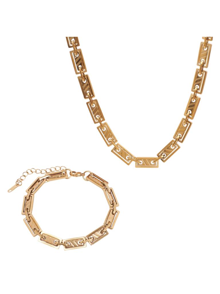 Edgy Elegance Modern Necklace & Bracelet Set For Women & Girls : NS14004-G-BS14004-Gcombo