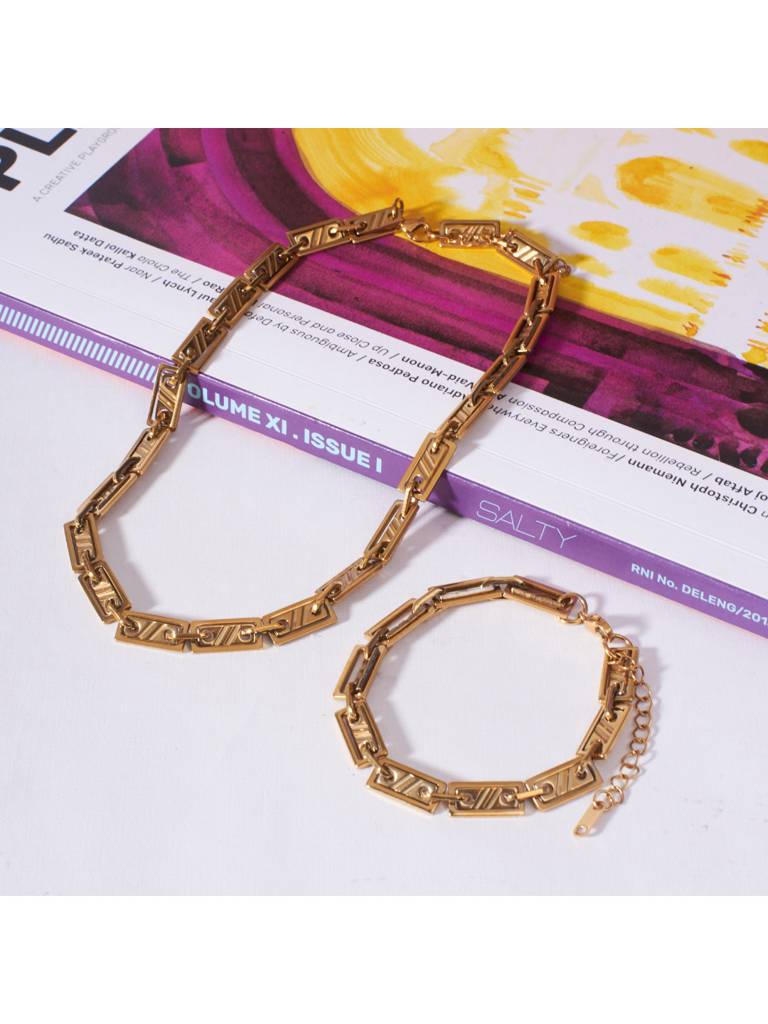 Edgy Elegance Modern Necklace & Bracelet Set For Women & Girls : NS14004-G-BS14004-Gcombo