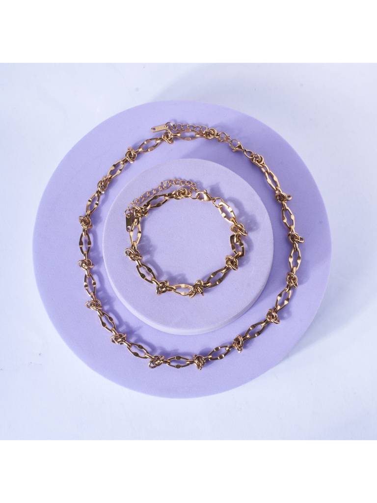 Twist Of Fate Necklace & Bracelet Gift Set For Women & Girls : NS14005-G-BS14005-Gcombo