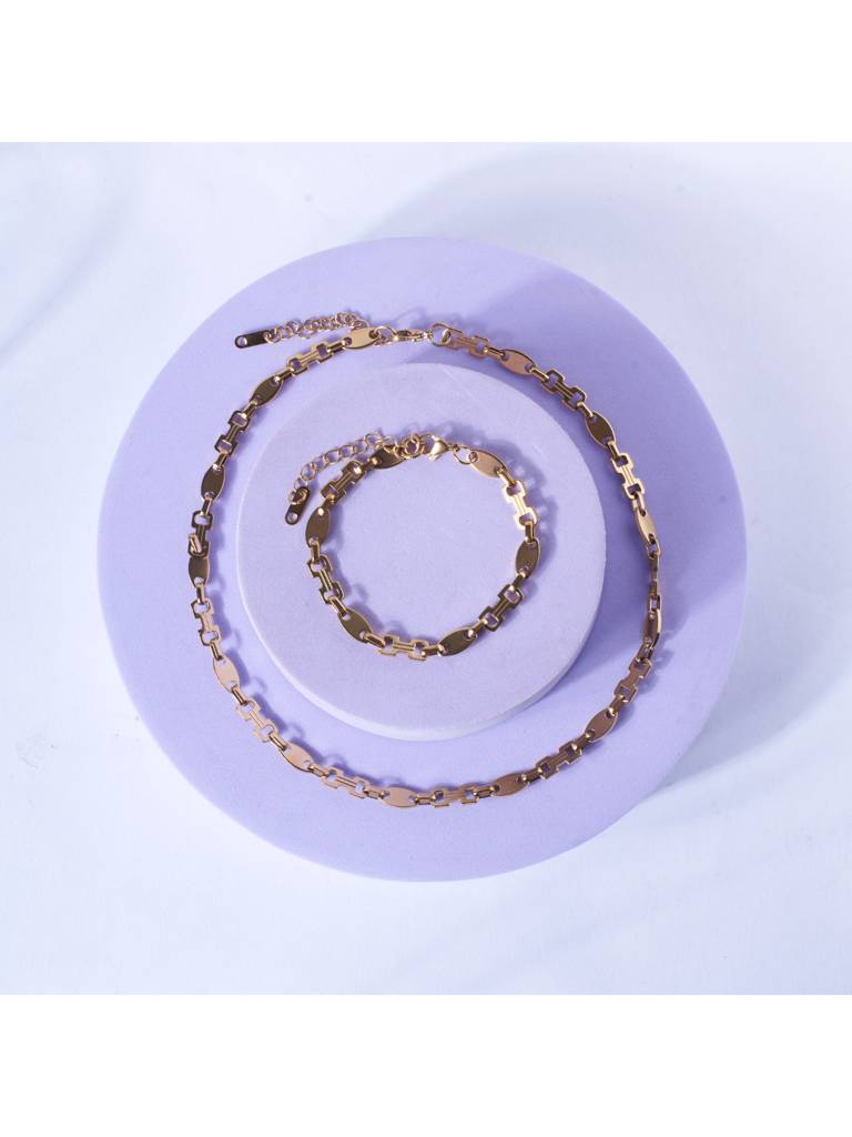 Minimalist Necklace & Bracelet Set For Women & Girls : NS14006-G-BS14006-Gcombo