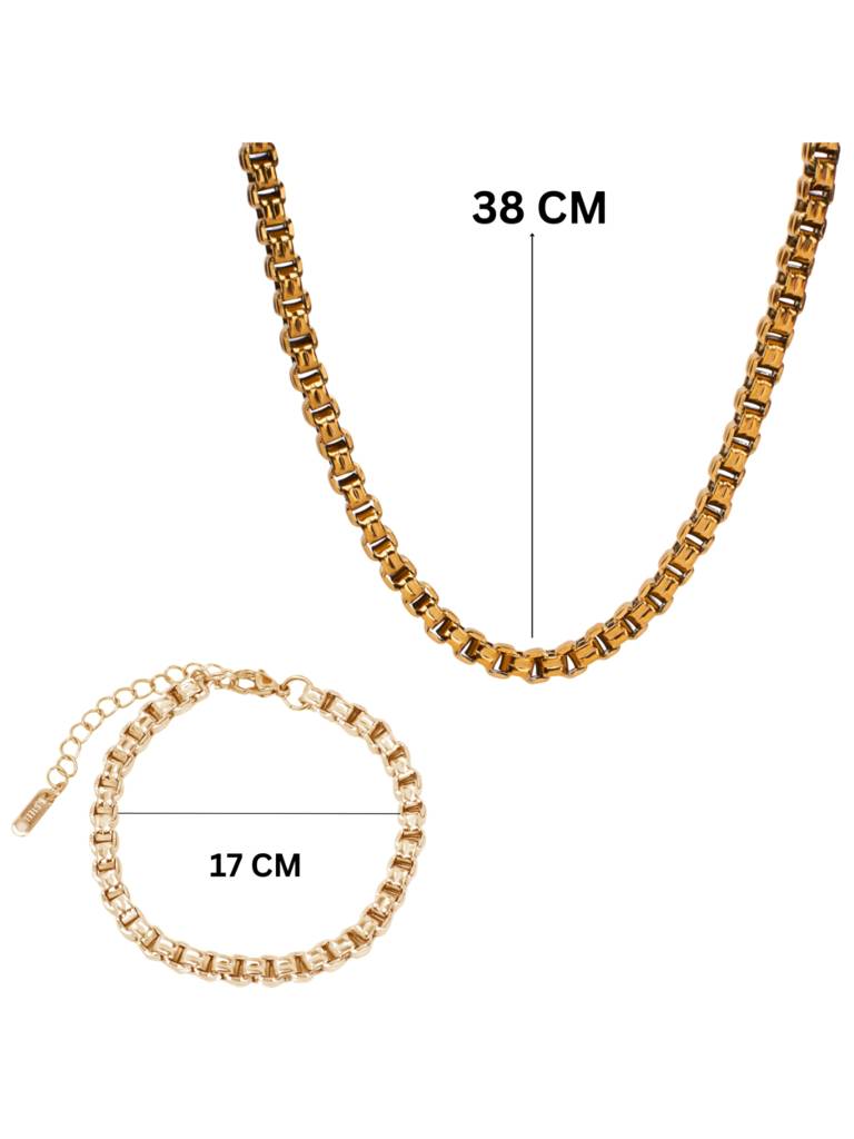 Bold Link Necklace & Bracelet Set For Women & Girls : NS14007-G-BS14007-Gcombo
