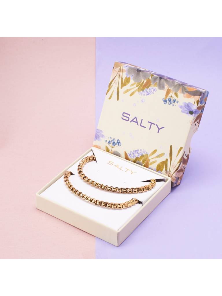 Bold Link Necklace & Bracelet Set For Women & Girls : NS14007-G-BS14007-Gcombo