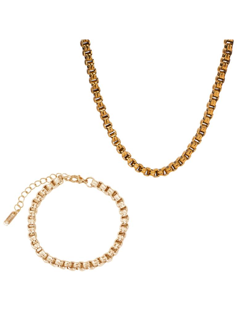 Bold Link Necklace & Bracelet Set For Women & Girls : NS14007-G-BS14007-Gcombo