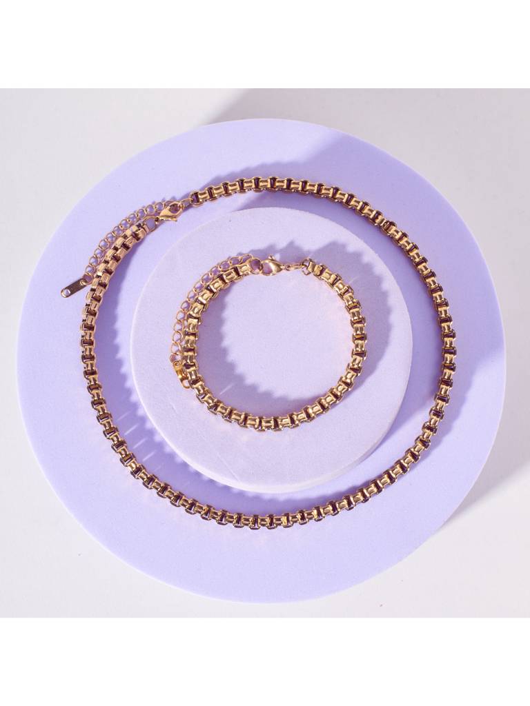 Bold Link Necklace & Bracelet Set For Women & Girls : NS14007-G-BS14007-Gcombo