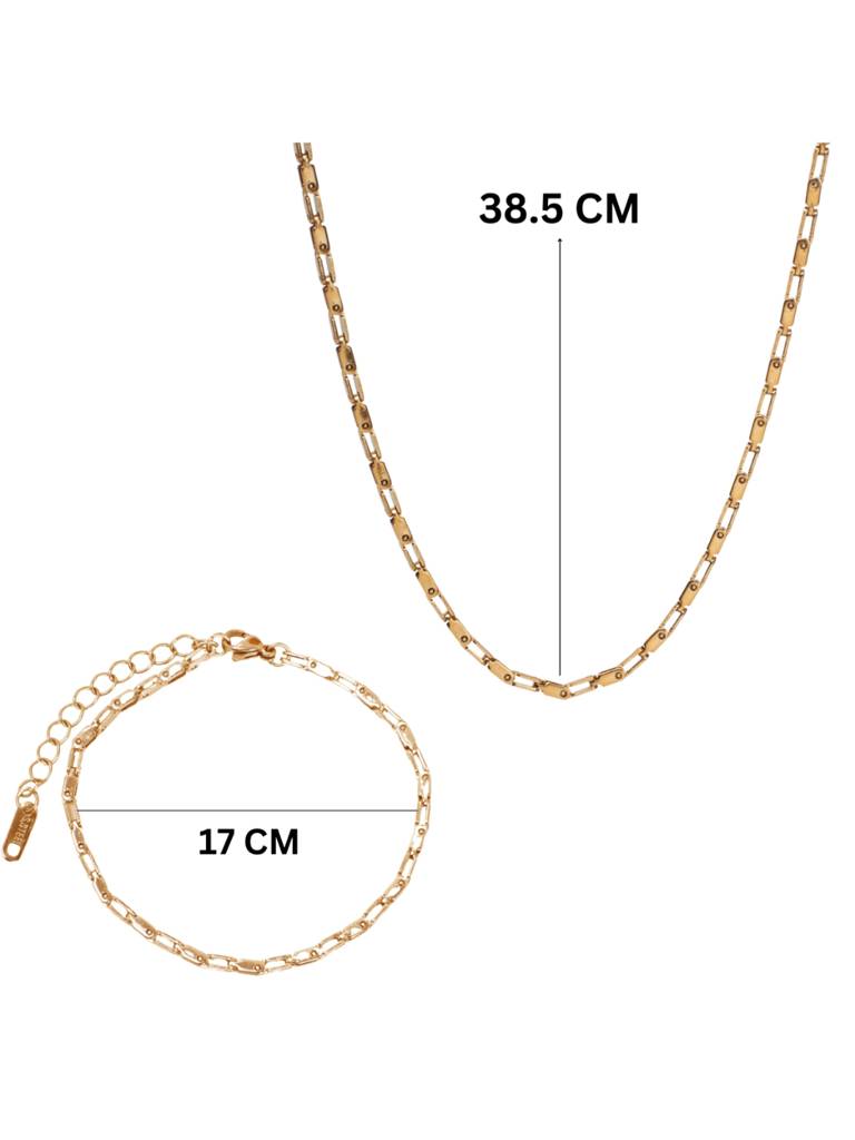 Layered Luxe Necklace & Bracelet Set For Women & Girls : NS14010-G-BS14010-Gcombo