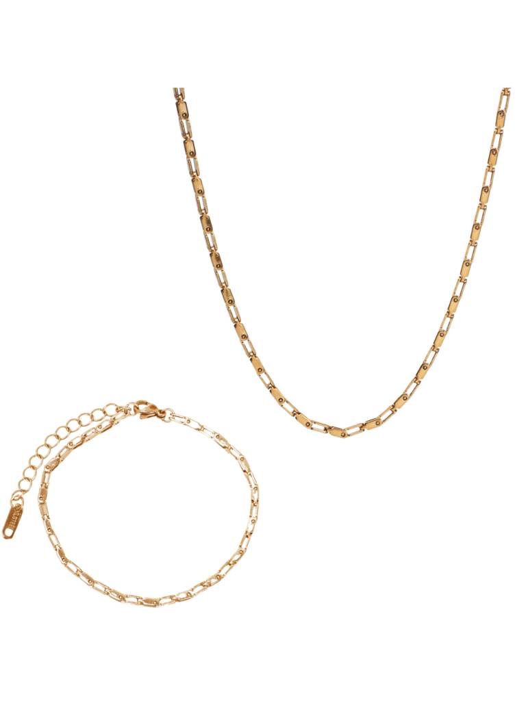 Layered Luxe Necklace & Bracelet Set For Women & Girls : NS14010-G-BS14010-Gcombo