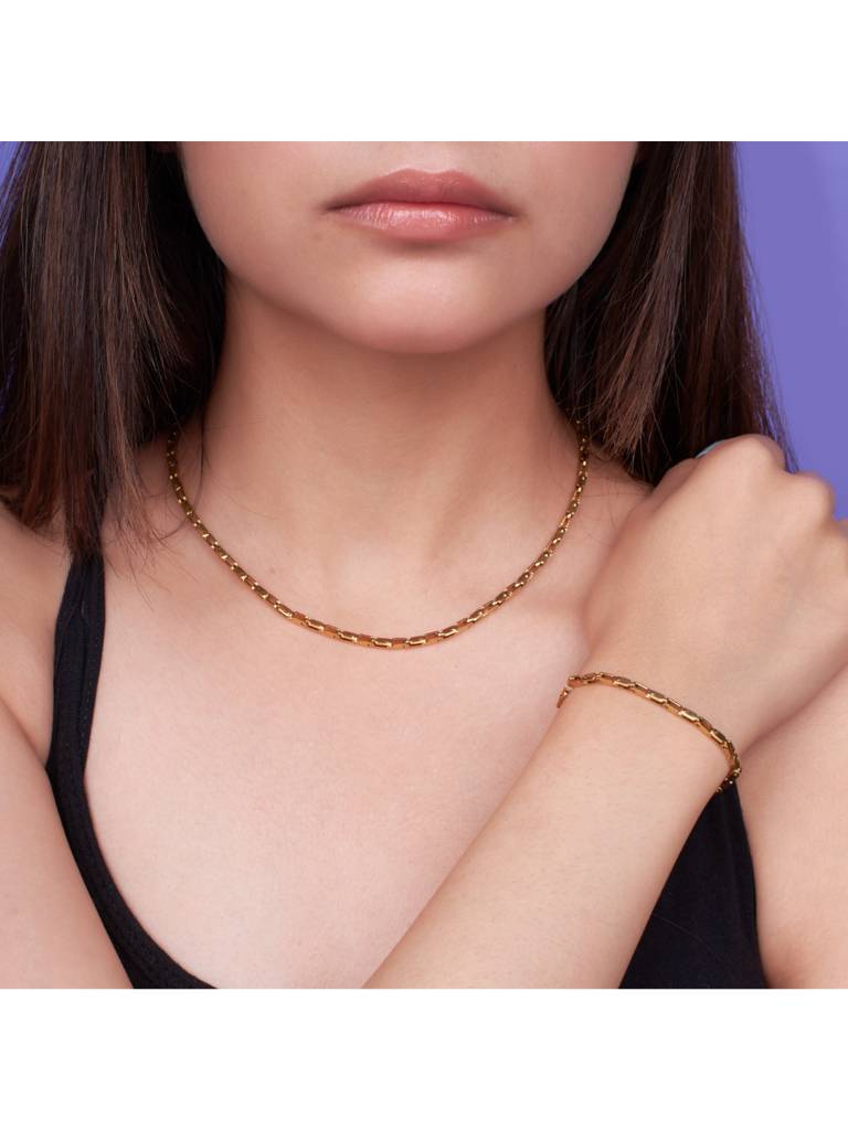 Layered Luxe Necklace & Bracelet Set For Women & Girls : NS14010-G-BS14010-Gcombo