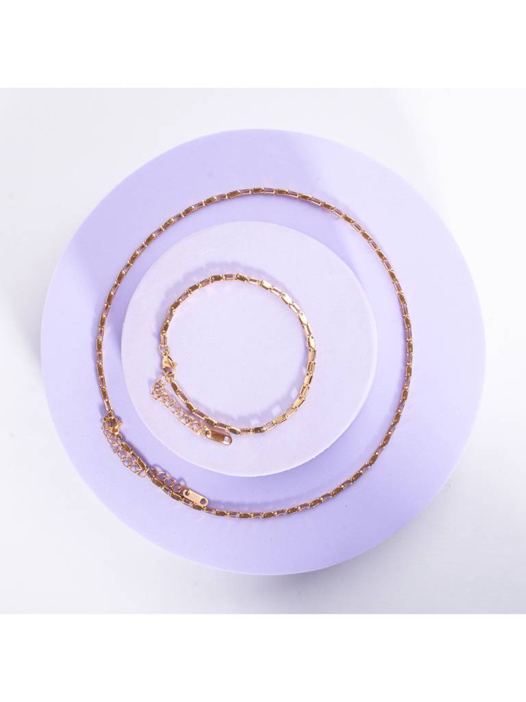 Layered Luxe Necklace & Bracelet Set For Women & Girls : NS14010-G-BS14010-Gcombo