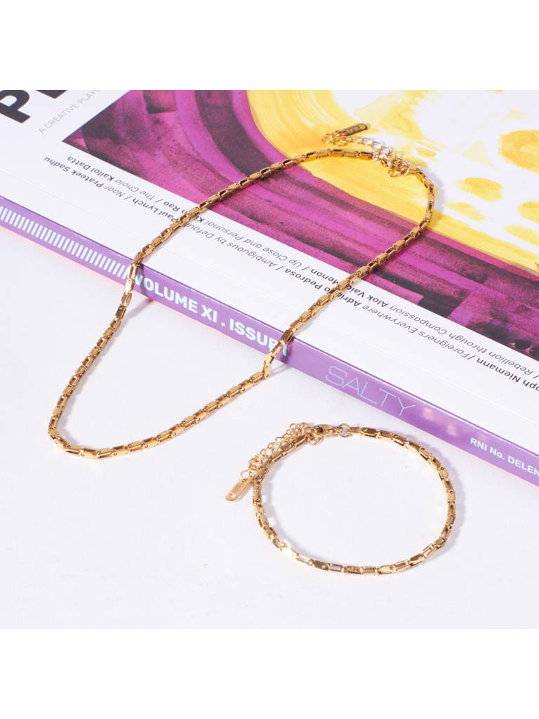 Layered Luxe Necklace & Bracelet Set For Women & Girls : NS14010-G-BS14010-Gcombo