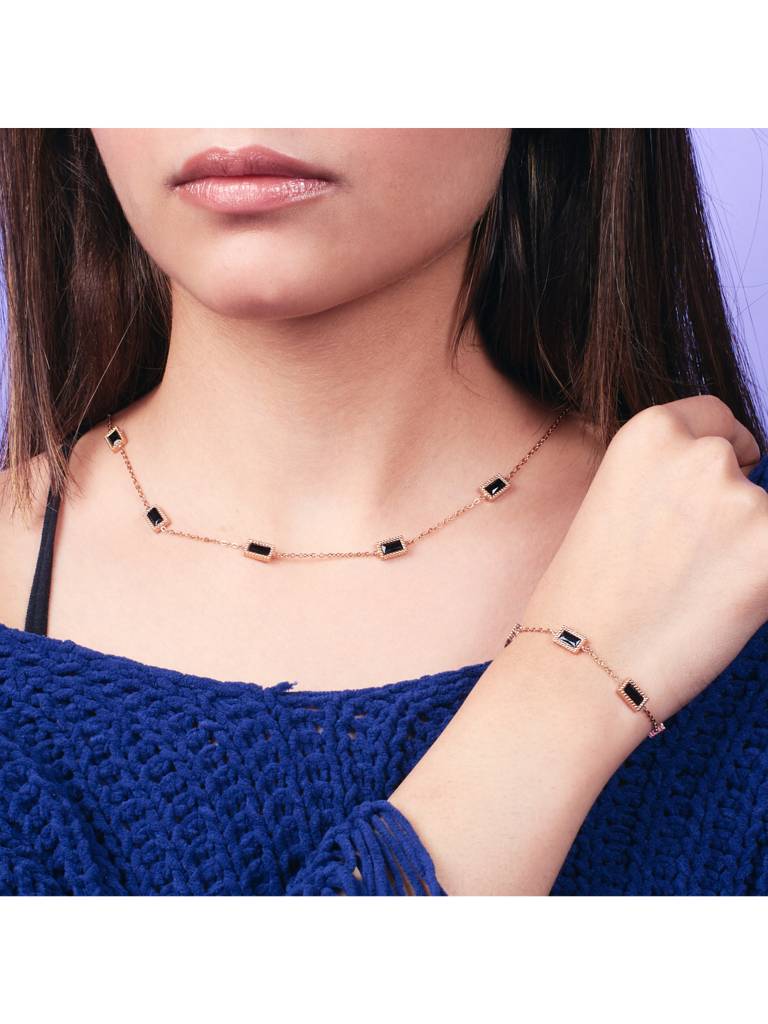 Obsidian Charm Black Gemstone Jewelry Set For Women & Girls : NS14011-RG-BLK-BS14011-RG-BLKcombo