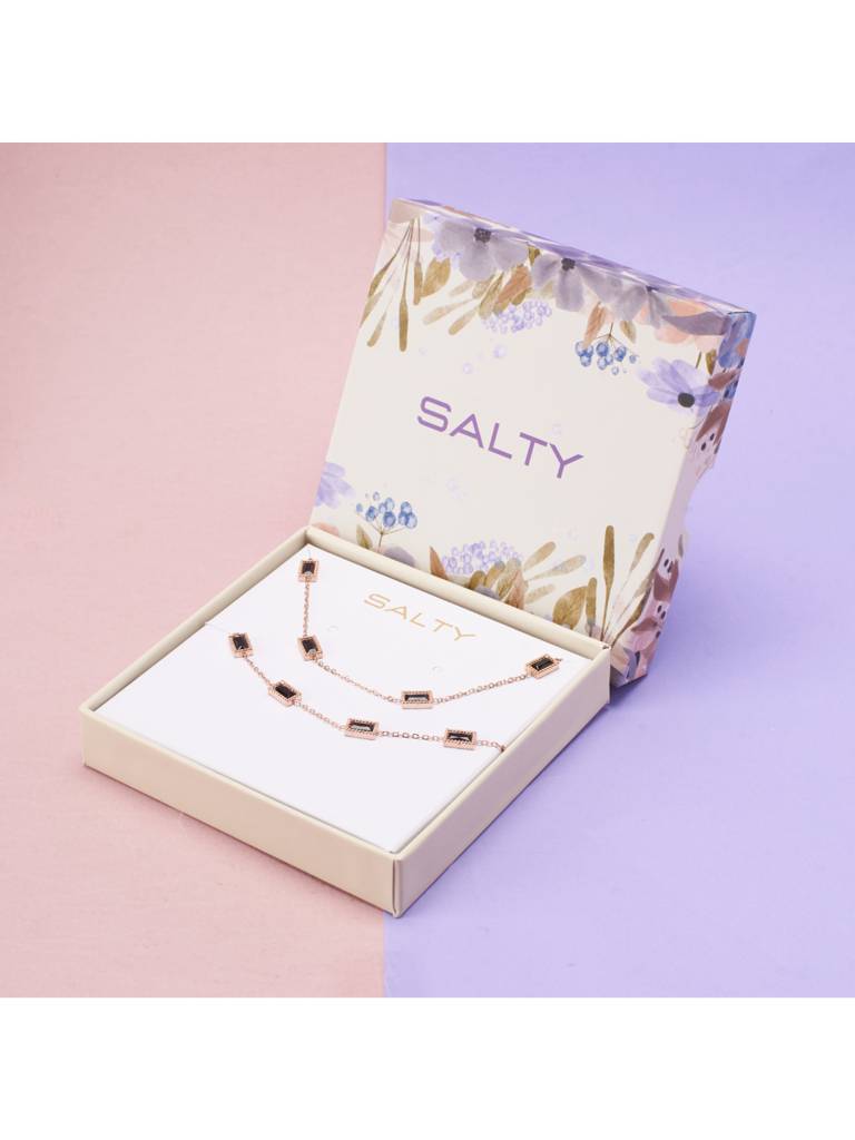 Obsidian Charm Black Gemstone Jewelry Set For Women & Girls : NS14011-RG-BLK-BS14011-RG-BLKcombo