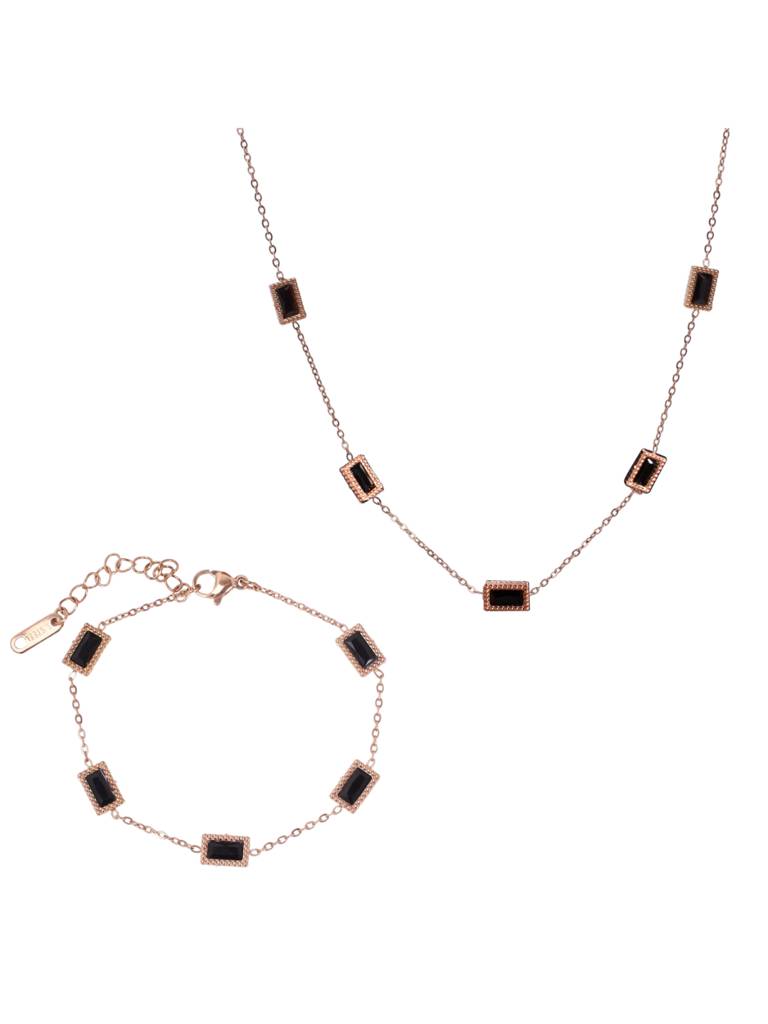 Obsidian Charm Black Gemstone Jewelry Set For Women & Girls : NS14011-RG-BLK-BS14011-RG-BLKcombo