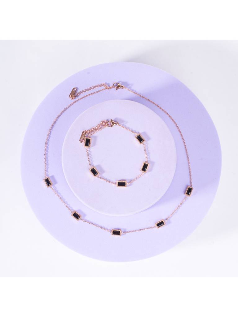 Obsidian Charm Black Gemstone Jewelry Set For Women & Girls : NS14011-RG-BLK-BS14011-RG-BLKcombo