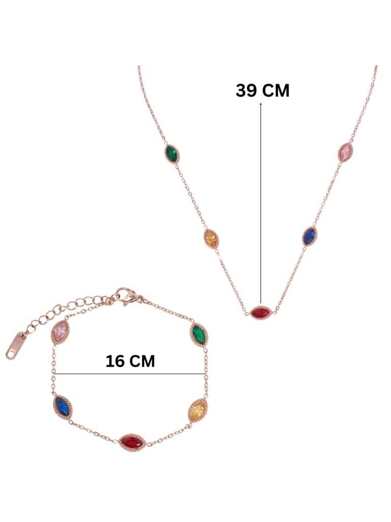 Luminous Luxe Multi Gemstone Jewelry Set For Women & Girls : NS14012-RG-MLT-BS14012-RG-MLTcombo