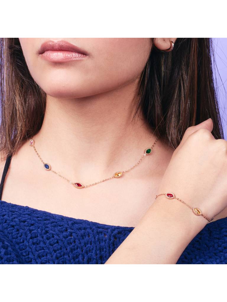 Luminous Luxe Multi Gemstone Jewelry Set For Women & Girls : NS14012-RG-MLT-BS14012-RG-MLTcombo