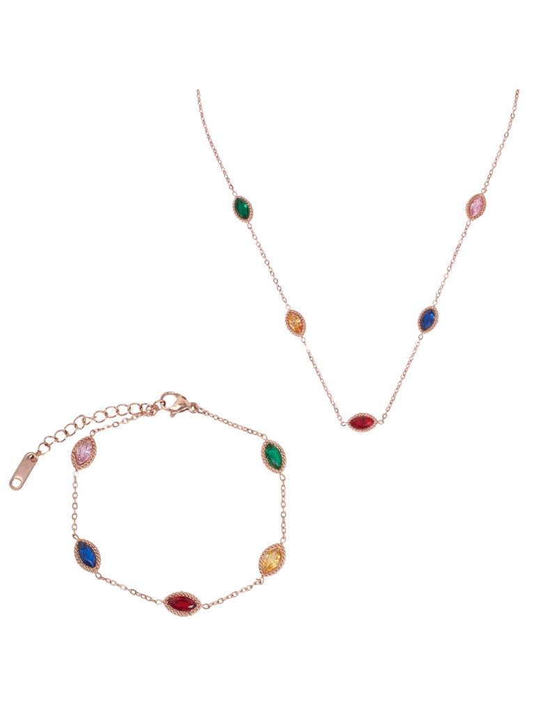 Luminous Luxe Multi Gemstone Jewelry Set For Women & Girls : NS14012-RG-MLT-BS14012-RG-MLTcombo