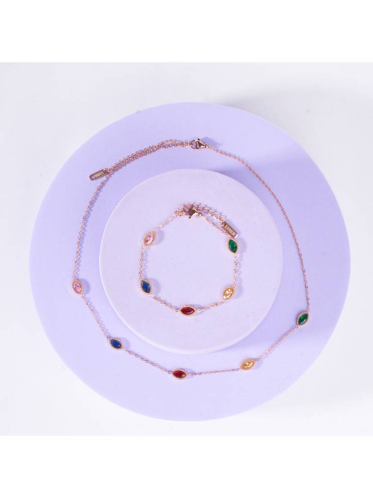 Luminous Luxe Multi Gemstone Jewelry Set For Women & Girls : NS14012-RG-MLT-BS14012-RG-MLTcombo
