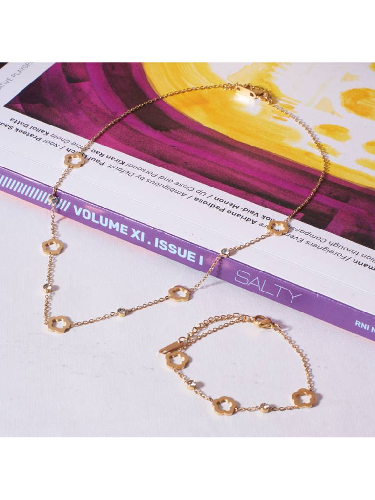 Stellar Elegance Celestial Necklace & Bracelet Set For Women & Girls : NS14036-G-BS14036-Gcombo