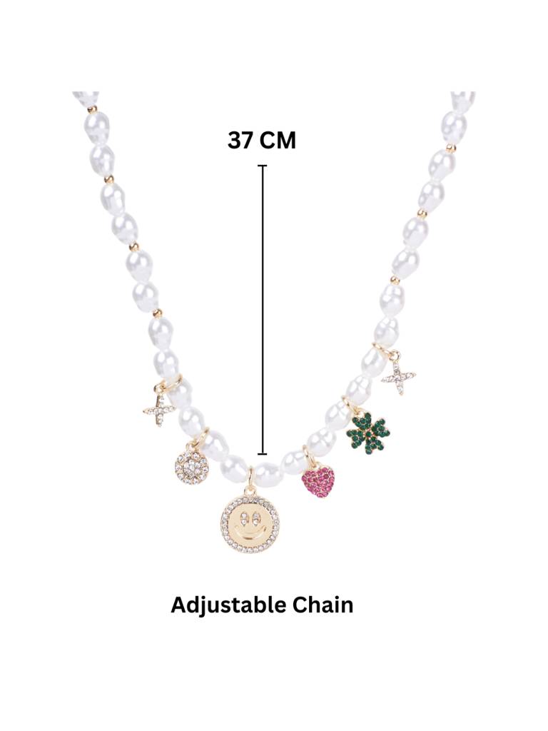 Sleek Pearl Tassel Charm Statement Necklace For Women & Girls : NS14128-S-WHT