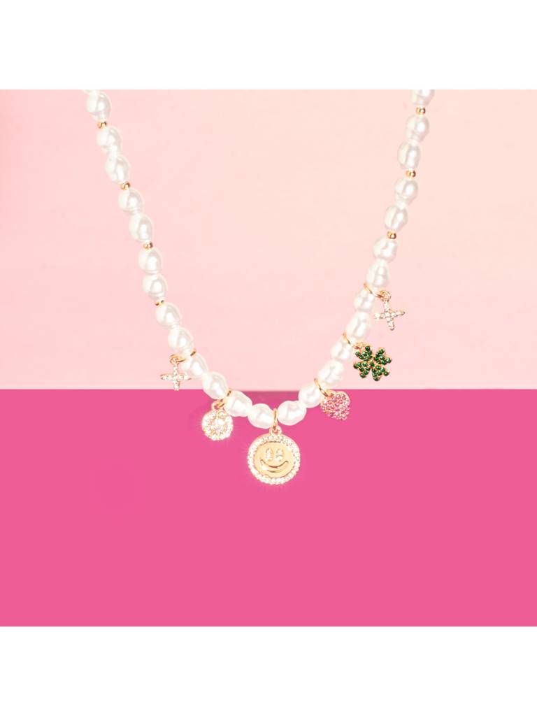 Sleek Pearl Tassel Charm Statement Necklace For Women & Girls : NS14128-S-WHT