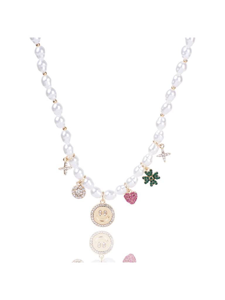 Sleek Pearl Tassel Charm Statement Necklace For Women & Girls : NS14128-S-WHT