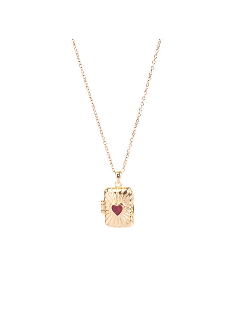 Sunburst Red Heart Pendant With Neck Chain Neck Chain For Women & Girls : NS14324-G-RED