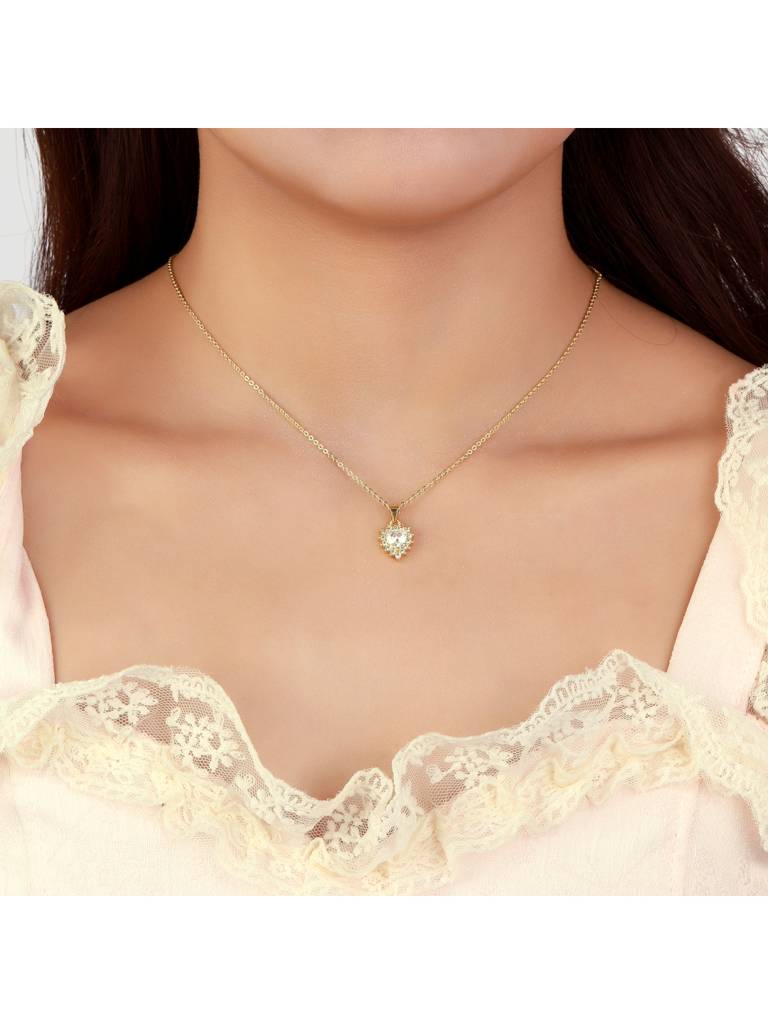 Diamond Love Drop Necklace For Women & Girls Neck Chain Jewellery Accessories : NS14401-G-WHT