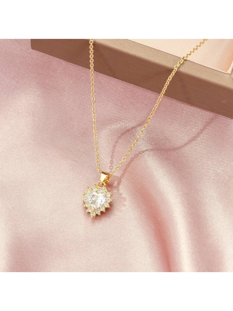 Diamond Love Drop Necklace For Women Girls Neck Chain Jewellery  Accessories Copper Gold One Size