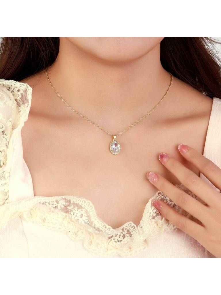 Twinkle Gem Necklace For Women & Girls Neck Chain Jewellery Accessories : NS14403-G-WHT